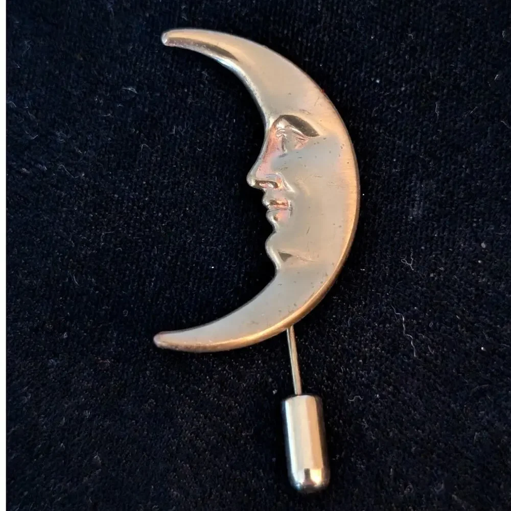Vintage Gold Tone Moon Face Stick Pin